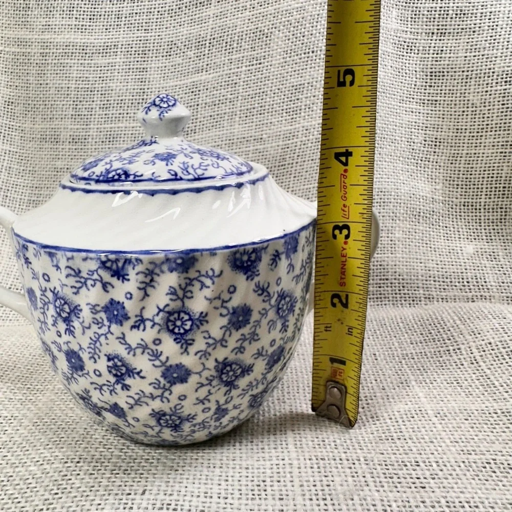 English Anchor Blue White Transferware Covered‎ Sugar Bowl England